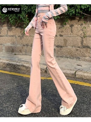 Jeans Pantaloni Donna Rosa Svasati in Basso A Zampa ANEL02